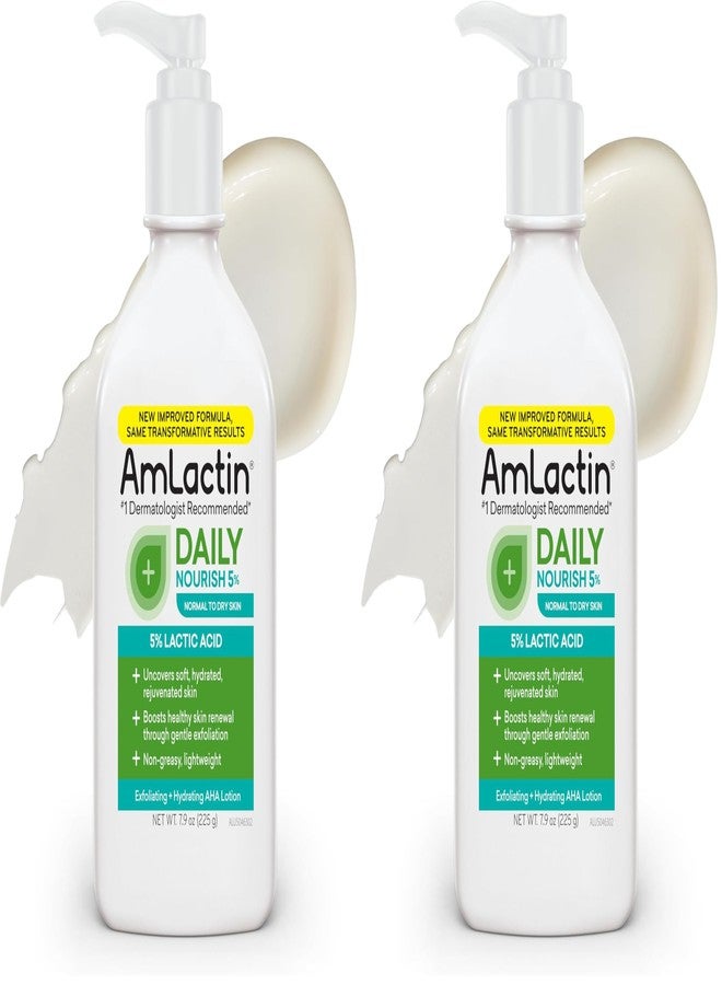 AmLactin Daily Nourish - Therapeutic Face and Body Lotion for Dry Skin - No-Scrub Exfoliator and Moisturizer with 5% Lactic Acid AHA, Safe for Sensitive Skin, 7.9 oz (Packaging May Vary)​ (Pack of 2) - Image 1