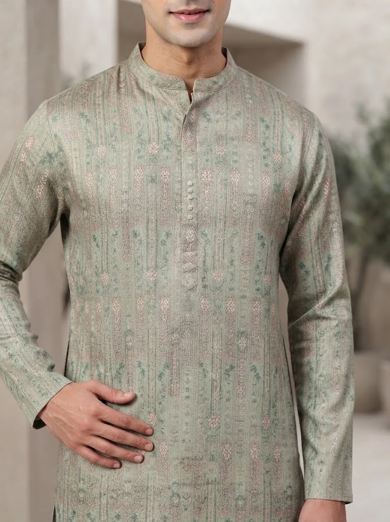 Viny VINY Sage 2-Piece Printed Kurta Churidar Set – Men's Indian Ethnic Wear