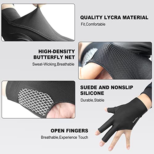 YFY Billiards Glove 3 Finger Pool Glove for Left Hand, Durable Double Stitched, Snooker Cue Sport Glove Popular Sizes for Men & Women - Image 4
