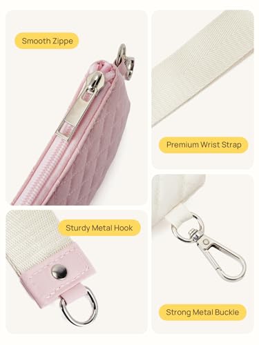 Telena Mini Zip Around Wristlet Wallets for Women Coin Purse Keychain Dual Pouch Wallet Beige Pink - Image 4
