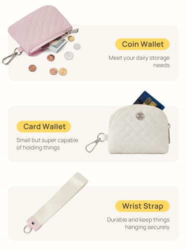 Telena Mini Zip Around Wristlet Wallets for Women Coin Purse Keychain Dual Pouch Wallet Beige Pink - Image 5