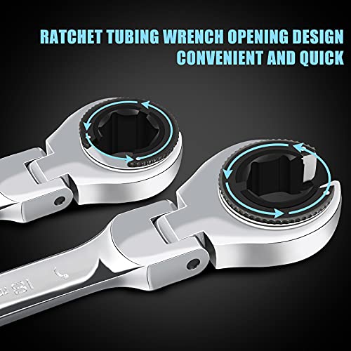 LOSCHEN Metric Open Flex-Head Ratcheting Wrench Combination 12 Pcs/set 8-19mm, Metric Spanner with 72 Teeth, Chrome Vanadium Steel Tubing Ratchet （US and European Patents） - Image 2