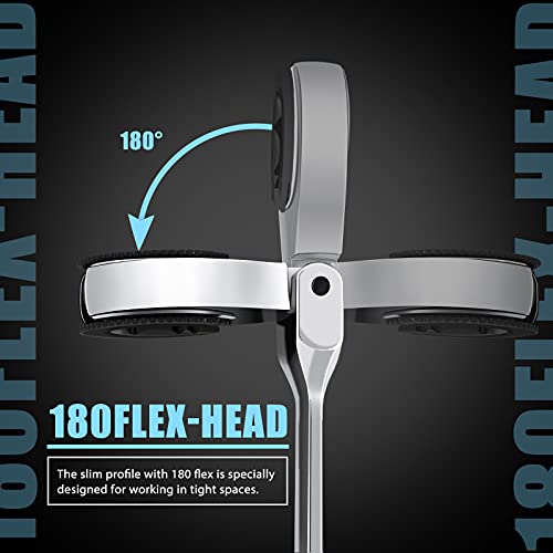 LOSCHEN Metric Open Flex-Head Ratcheting Wrench Combination 12 Pcs/set 8-19mm, Metric Spanner with 72 Teeth, Chrome Vanadium Steel Tubing Ratchet （US and European Patents） - Image 5