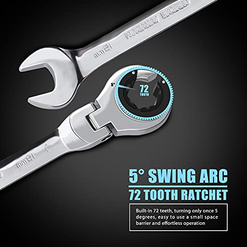 LOSCHEN Metric Open Flex-Head Ratcheting Wrench Combination 12 Pcs/set 8-19mm, Metric Spanner with 72 Teeth, Chrome Vanadium Steel Tubing Ratchet （US and European Patents） - Image 4