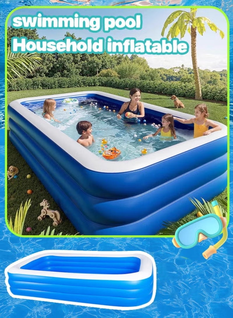 Paka Rabbit Rectangle Shape Inflatable Swimming Pool, 180*130*56CM Thickened Paddling Pool with Inflatable Safety Bubble Bottom, Durable Multifunctional Blow up Pool, Family Lounge Pool, Ideal Choice for Indoor Entertainment and Outdoor Activities - Image 1