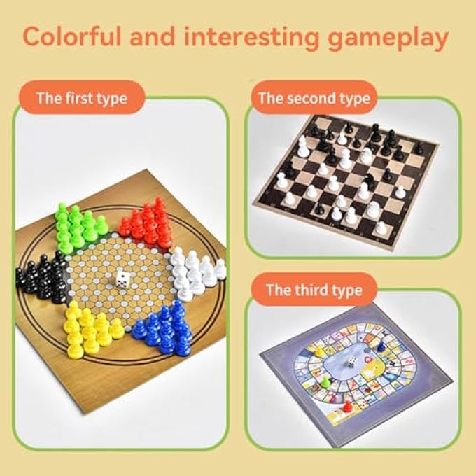 ECVV 100 in 1 Classic Games Compendium of Classic Family Board Games - Includes Chess, Draughts, Ludo Snake and Ladders, Fun & Educational Play - Image 5
