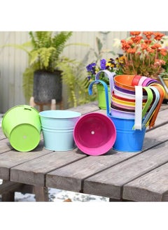 HomarKet 10pcs Iron Hanging Flower Pot Balcony Planter Metal Bucket Holder with Detachable Hook and Drainage Hole for Railing Fence Bucket Pots Hanger Planter for Home Decor  - Image 3