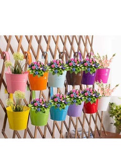 HomarKet 10pcs Iron Hanging Flower Pot Balcony Planter Metal Bucket Holder with Detachable Hook and Drainage Hole for Railing Fence Bucket Pots Hanger Planter for Home Decor  - Image 2