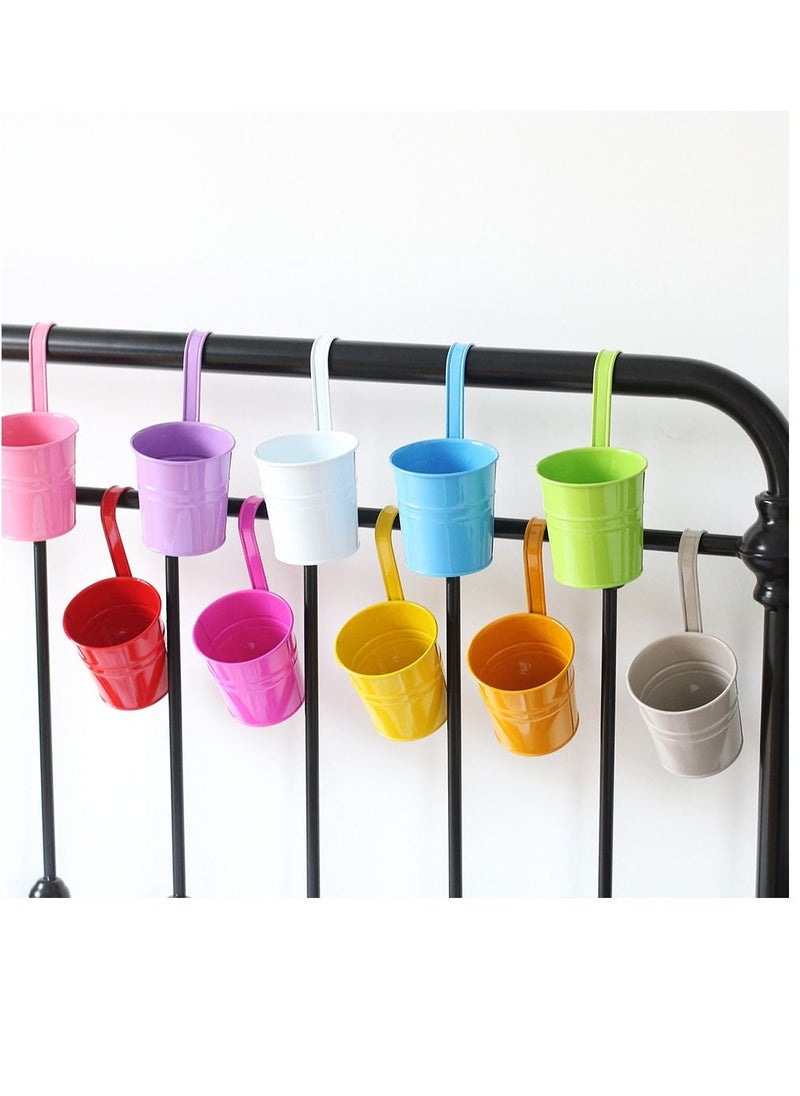HomarKet - 10pcs Iron Hanging Flower Pot Balcony Planter Metal Bucket Holder with Detachable Hook and Drainage Hole for Railing Fence Bucket Pots Hanger Planter for Home Decor - Image 1