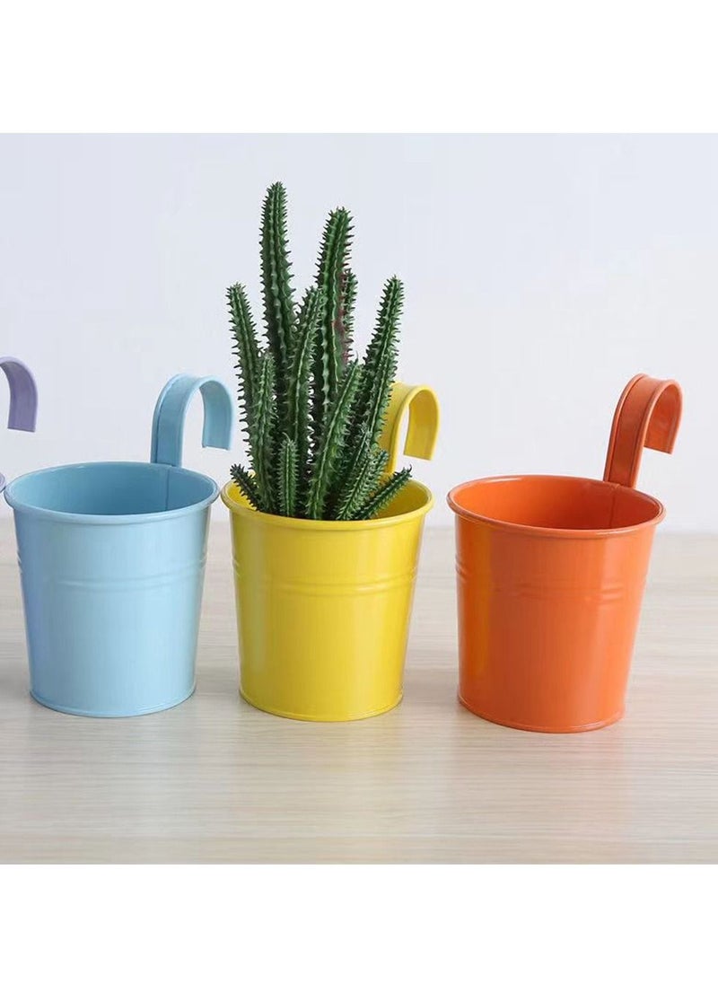 HomarKet - 10pcs Iron Hanging Flower Pot Balcony Planter Metal Bucket Holder with Detachable Hook and Drainage Hole for Railing Fence Bucket Pots Hanger Planter for Home Decor - Image 1