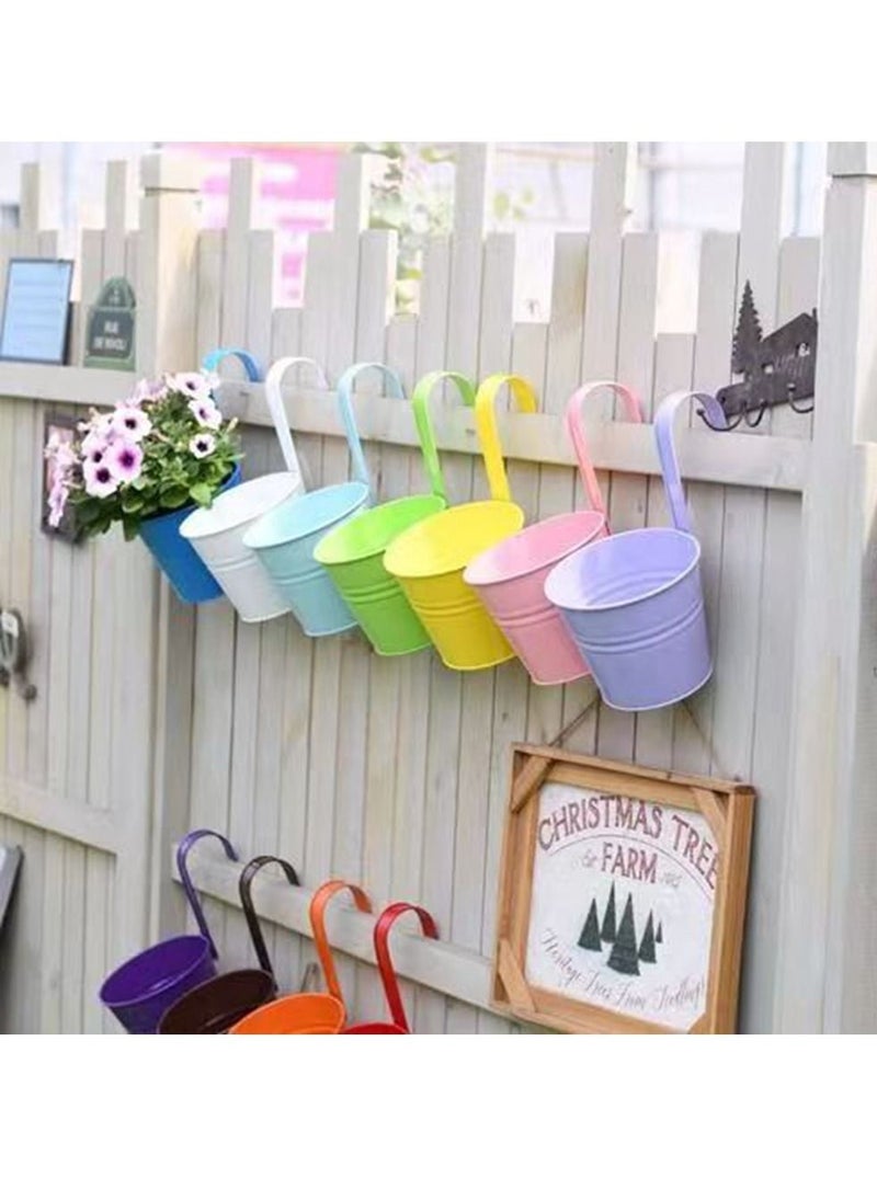 HomarKet - 10pcs Iron Hanging Flower Pot Balcony Planter Metal Bucket Holder with Detachable Hook and Drainage Hole for Railing Fence Bucket Pots Hanger Planter for Home Decor - Image 1