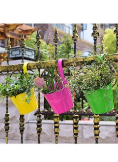 HomarKet 10pcs Iron Hanging Flower Pot Balcony Planter Metal Bucket Holder with Detachable Hook and Drainage Hole for Railing Fence Bucket Pots Hanger Planter for Home Decor  - Image 4