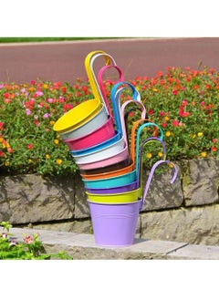 HomarKet 10pcs Iron Hanging Flower Pot Balcony Planter Metal Bucket Holder with Detachable Hook and Drainage Hole for Railing Fence Bucket Pots Hanger Planter for Home Decor  - Image 5