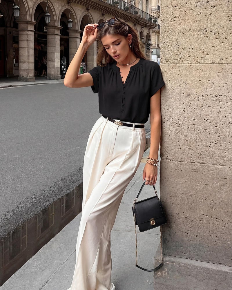 Timeson Blouses for Women Business Casual: Dressy Office Work Attire Button Down - Short Sleeve Tops for Women - Womens Dress Shirts Summer Outfits Ladies Wrinkle Free Professional Clothes Black M - Image 5