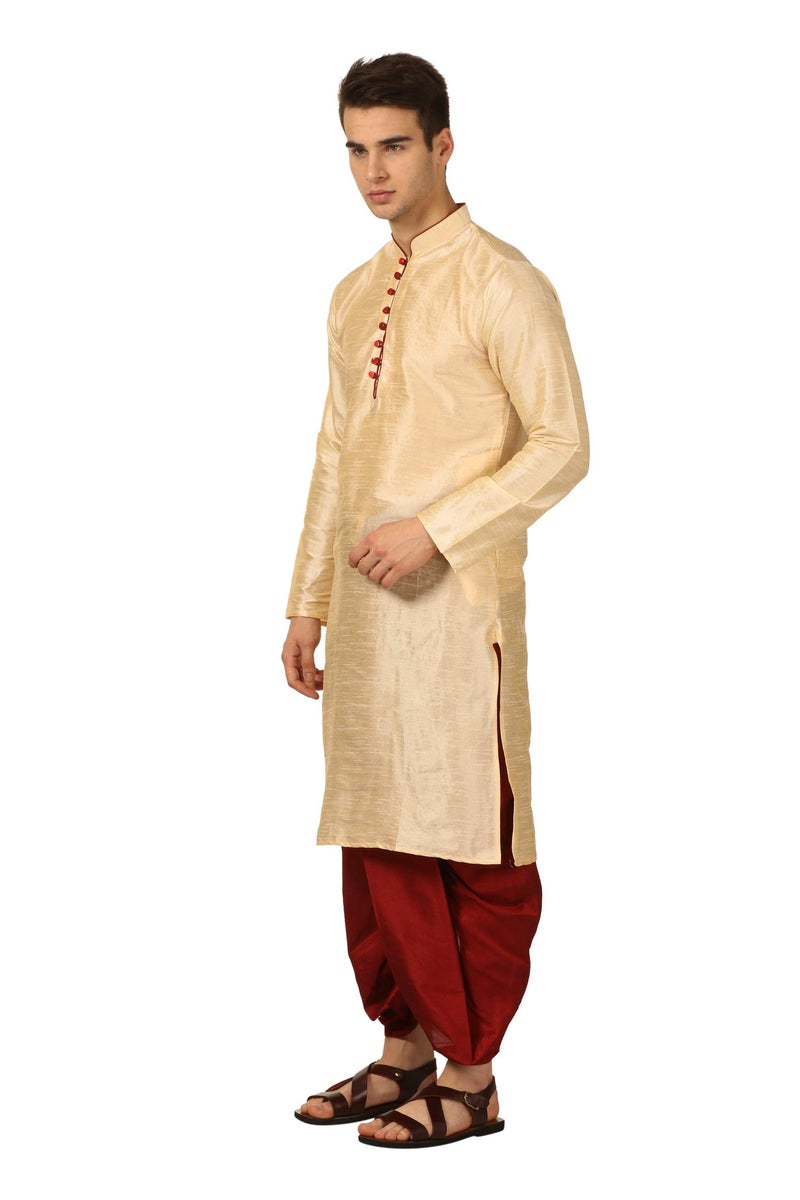 Royal Kurta Men's Regular Fit Comfortable Silk Blend Dhoti Kurta Set (40, Gold) - Image 2