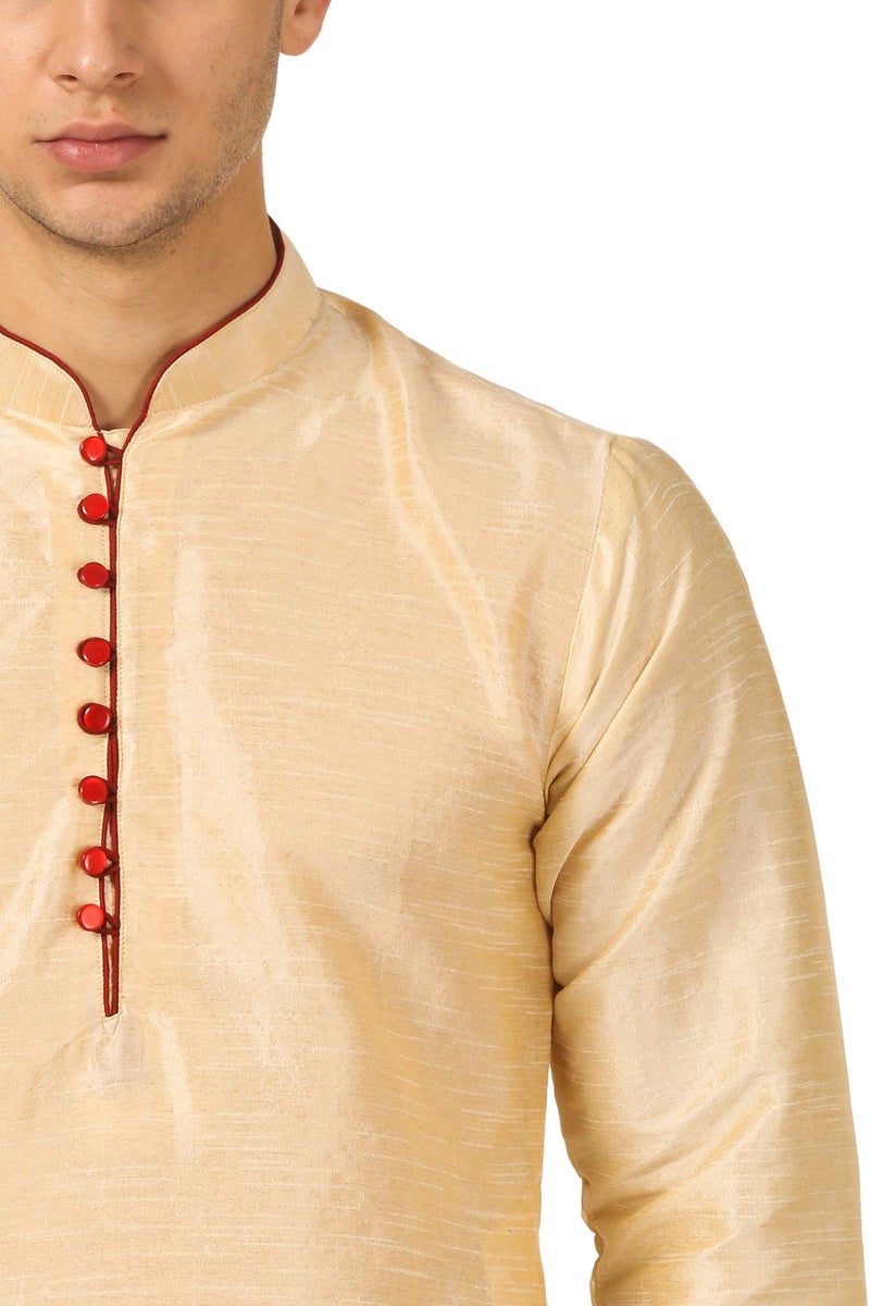 Royal Kurta Men's Regular Fit Comfortable Silk Blend Dhoti Kurta Set (40, Gold) - Image 4