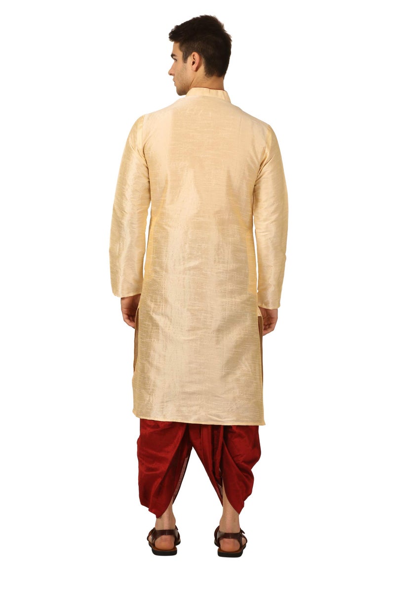 Royal Kurta Men's Regular Fit Comfortable Silk Blend Dhoti Kurta Set (40, Gold) - Image 3