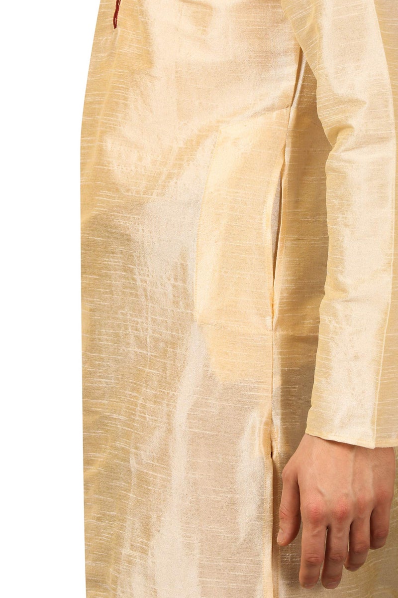 Royal Kurta Men's Regular Fit Comfortable Silk Blend Dhoti Kurta Set (40, Gold) - Image 5