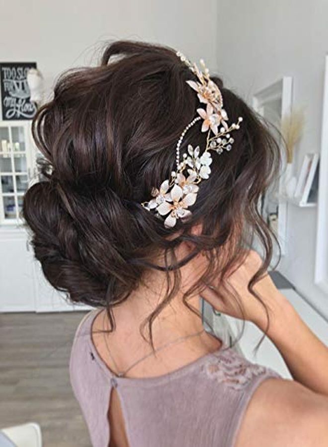 SWEETV Gold Bridal Headpieces For Bride Flower Wedding Headband Hair Vine Crystal Hair Pieces For Women - Image 4