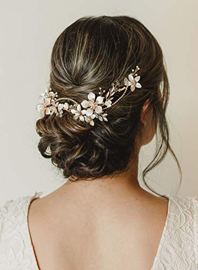 SWEETV Gold Bridal Headpieces For Bride Flower Wedding Headband Hair Vine Crystal Hair Pieces For Women - Image 2