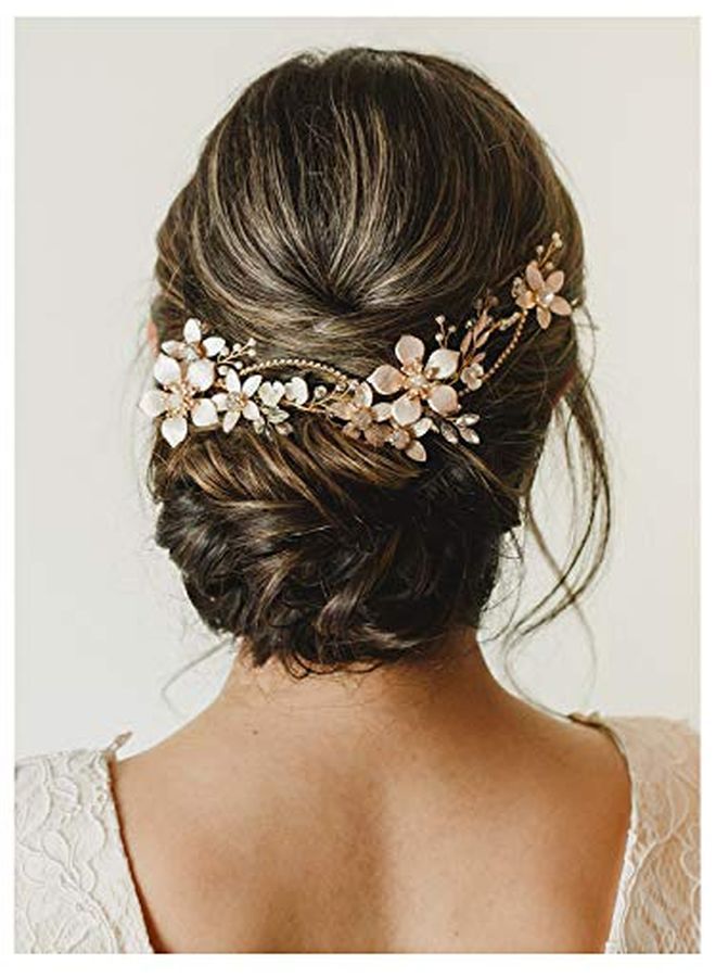 SWEETV Gold Bridal Headpieces For Bride Flower Wedding Headband Hair Vine Crystal Hair Pieces For Women - Image 1