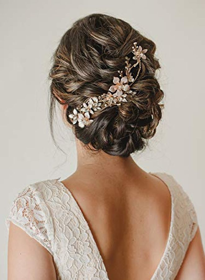 SWEETV Gold Bridal Headpieces For Bride Flower Wedding Headband Hair Vine Crystal Hair Pieces For Women - Image 3