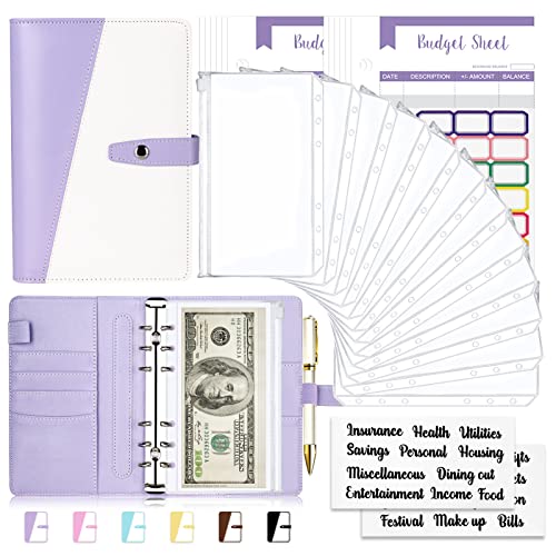 Onlyesh Budget Binder with Zipper Envelopes,Cash Envelopes for Budgeting,Money Organizer for Cash,Budget Binder with Cash Envelopes,28Pcs(Purple) - Image 1