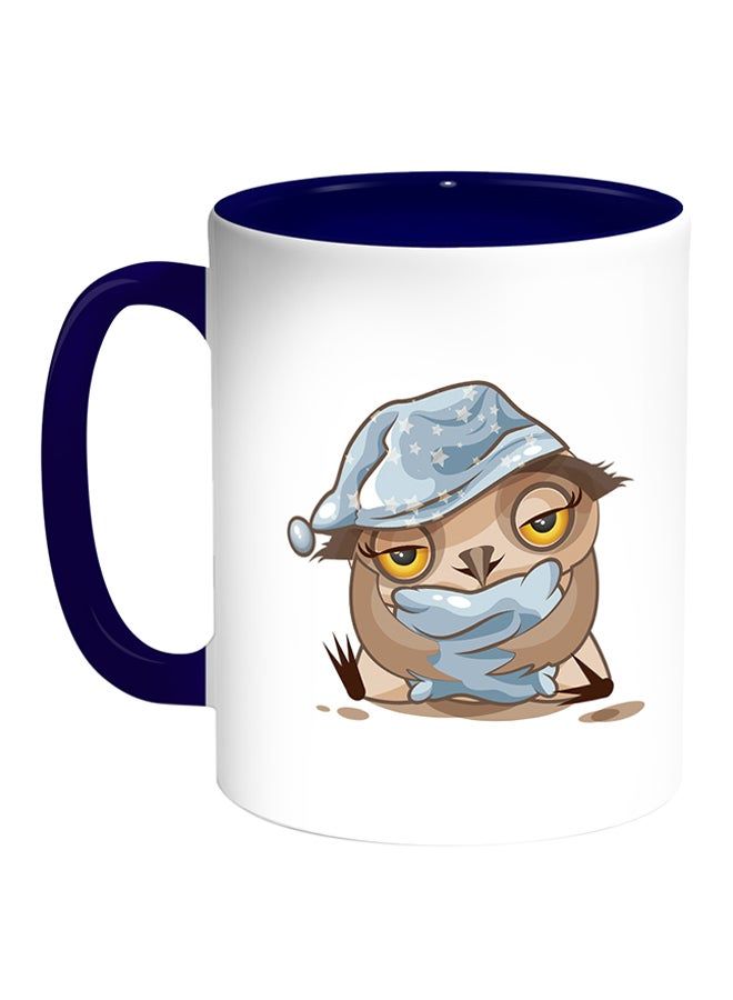 RKN Owl Printed Coffee Mug White/Blue 11ounce - Image 1