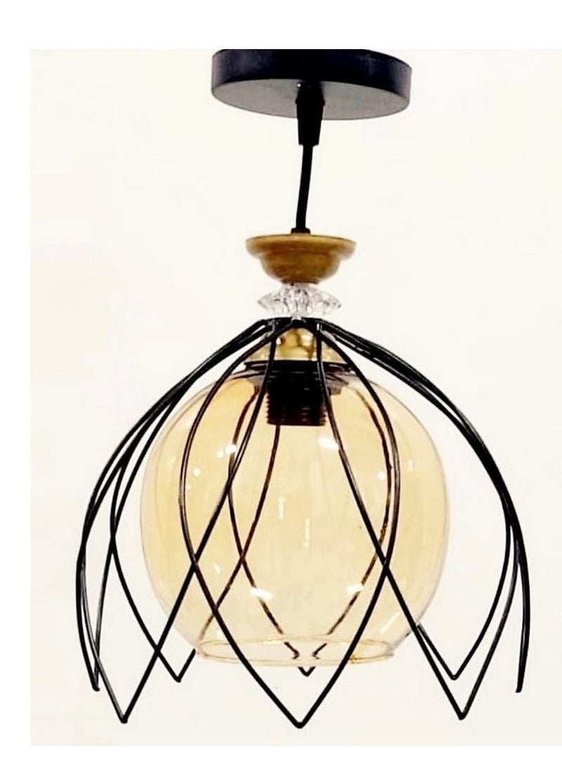 Generic Black Metal Ceiling Lamp And Beige Glass Black And Beige-80×20 Cm 