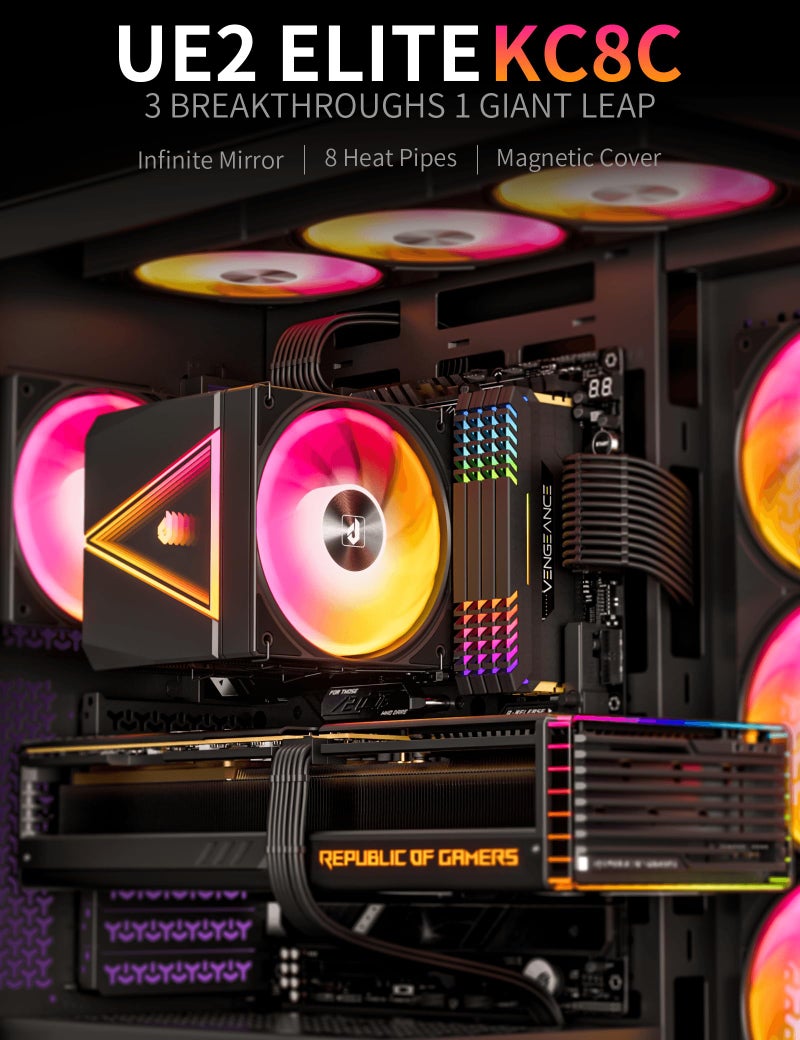 upHere CPU Cooler Air,Dual Tower Cooler with 120mm ARGB PWM Fan,8 Heat Pipes for Intel LGA 1851/1700/2011/2066/115X,AM5/AM4/AM3,Black,UE2 Elite KC8C - Image 2