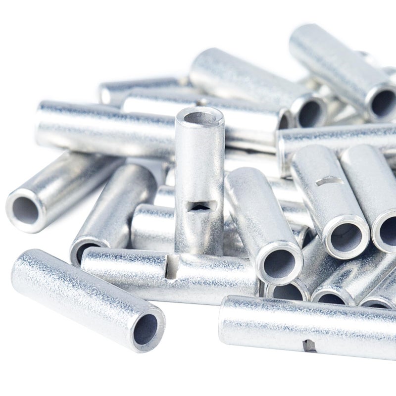 AIRIC UL Listed Non Insulated Butt Connectors 16-14 AWG, 100 pcs Electrical Seamless Crimping Terminals, Uninsulated Wiring Crimps Connector, Bare Copper Crimp Splice Terminal for 16,14 Gauge Wire