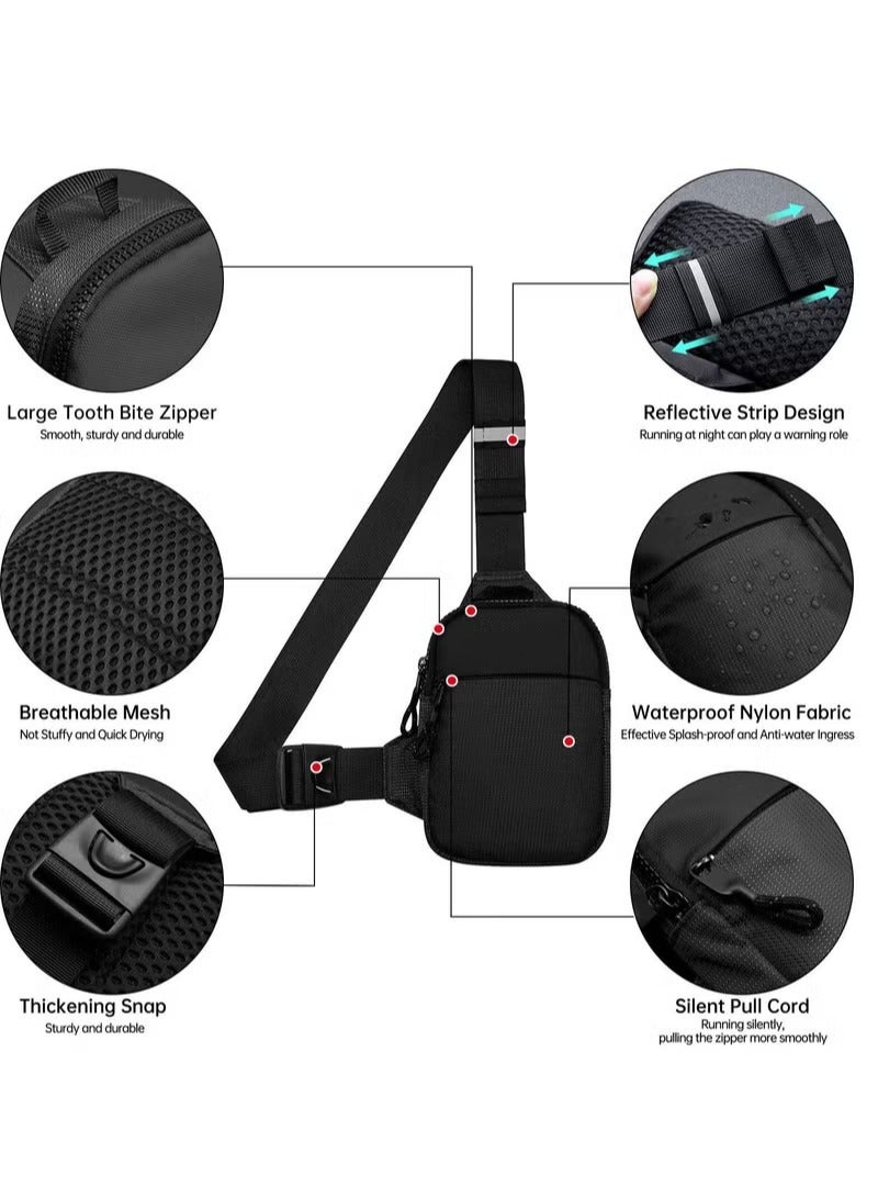 حقيبة للرجال مقاومة للماء وحقائب كروسبودي وحقائب صدر مع حزام كتف قابل للتعديل للسفر والرياضة والتخييم (أسود) - Image 3