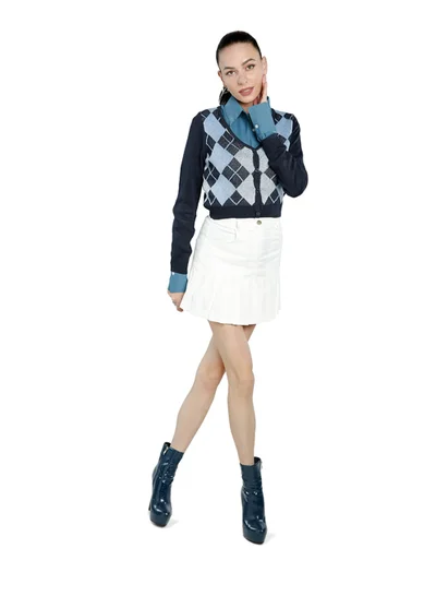 London Rag Navy Full Sleeve Argyle Checks Cardigan