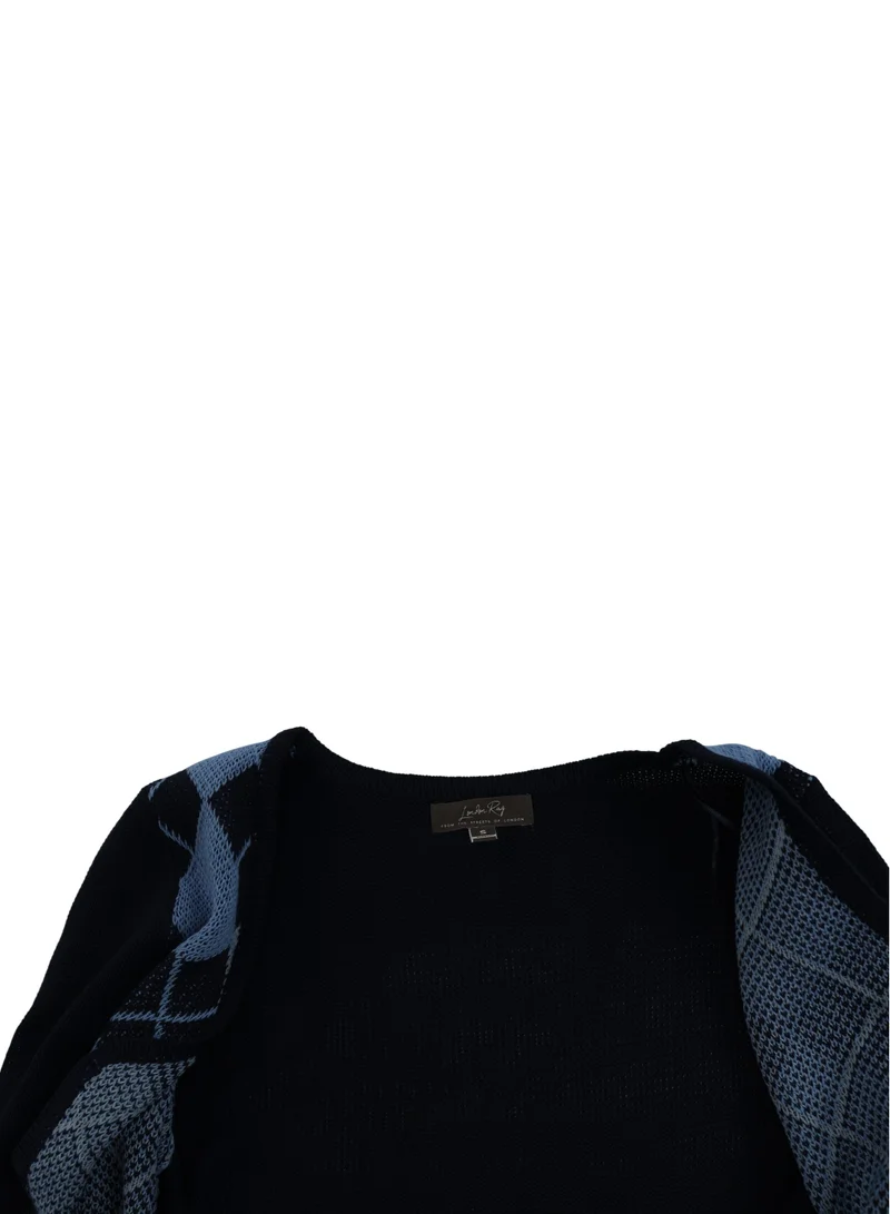 London Rag Navy Full Sleeve Argyle Checks Cardigan
