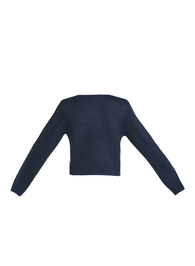 London Rag Navy Full Sleeve Argyle Checks Cardigan
