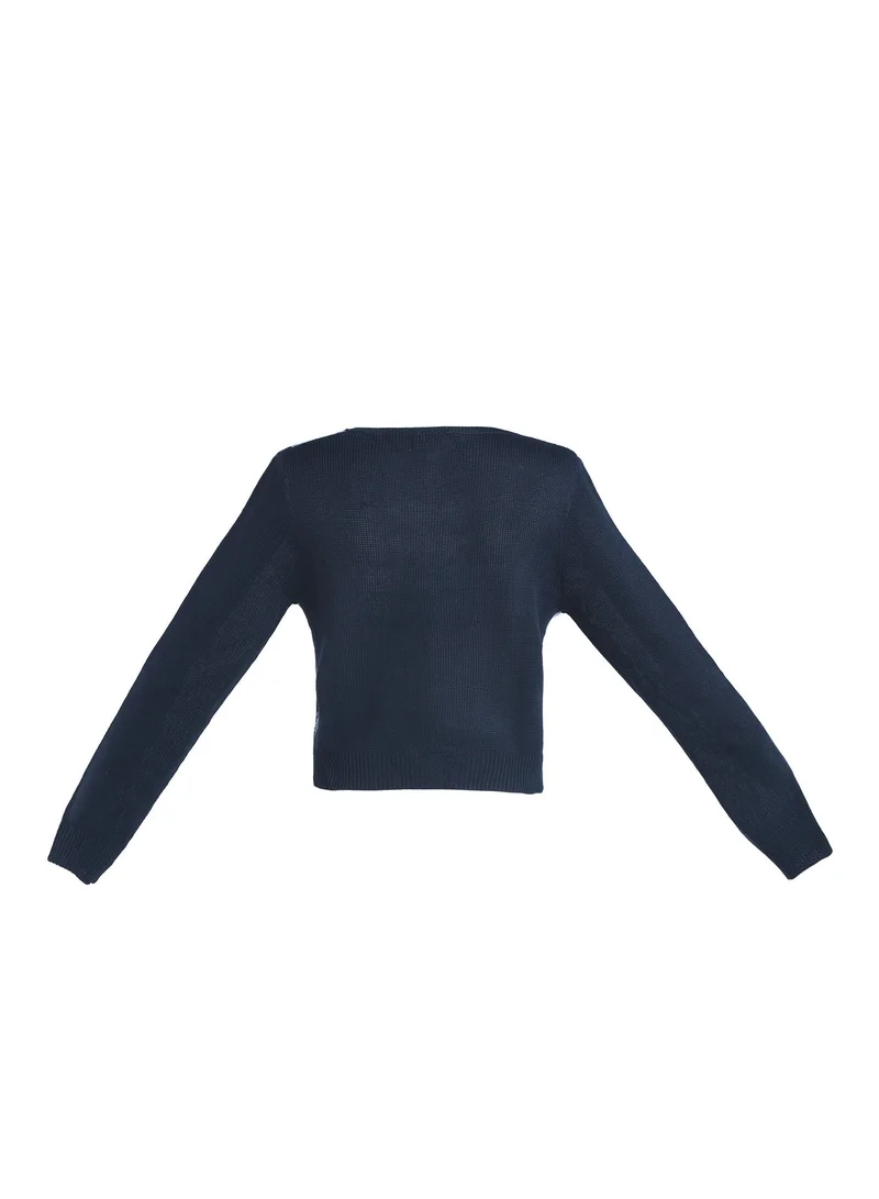 لندن راج كارديجان كاروهات أرجيل بأكمام طويلة باللون الأزرق البحري