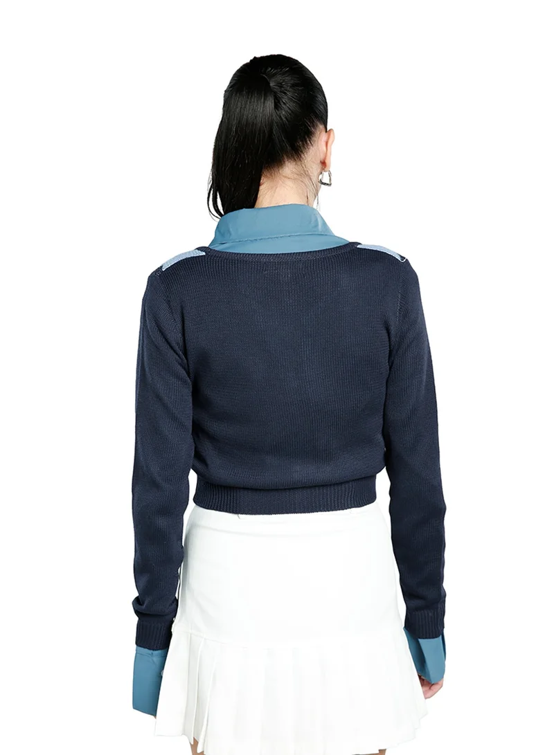 لندن راج كارديجان كاروهات أرجيل بأكمام طويلة باللون الأزرق البحري