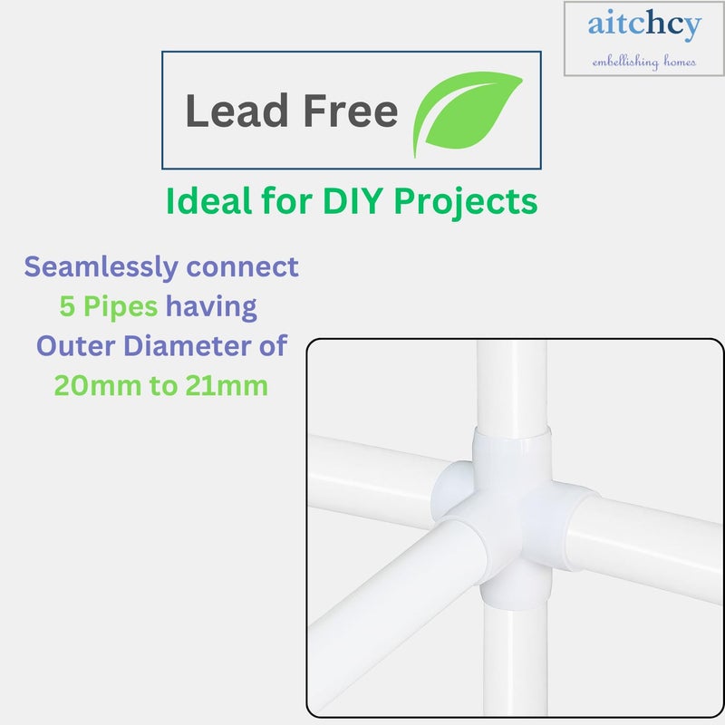 aitchcy 5 Way PVC Elbow 20mm | 5Way elbow for PVC pipe having Outer Diameter of 20mm or 21mm | PVC Pipe Joint | Five way Connector for Furnitures & Structures | 5 side Connectors (20 mm 4pc Pack) - Image 3