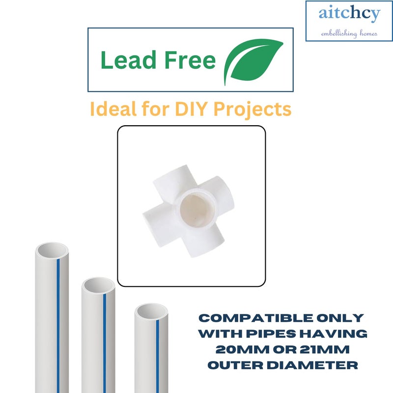 aitchcy 5 Way PVC Elbow 20mm | 5Way elbow for PVC pipe having Outer Diameter of 20mm or 21mm | PVC Pipe Joint | Five way Connector for Furnitures & Structures | 5 side Connectors (20 mm 4pc Pack) - Image 4