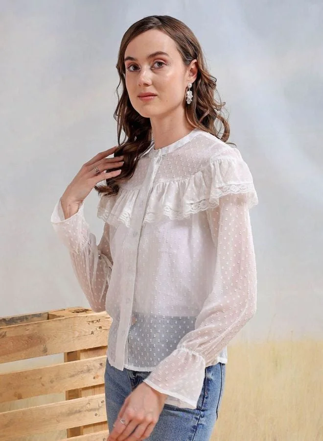 Freehand Women Regular Fit Textured Round Neck Long Sleeve Shirt