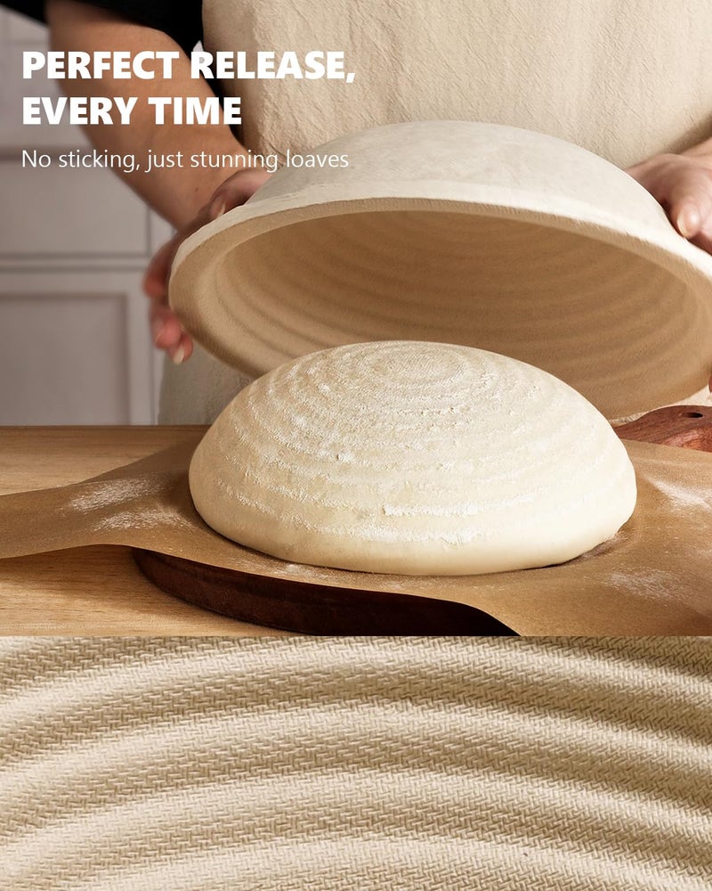 rorecay Wood Pulp Banneton Bread Proofing Baskets Set of 2, 9 Inch Round 2.2LB Sourdough Banneton Basket with Liner, Non-Stick Dough Proofing Bowl for Rising and Baking - Image 5