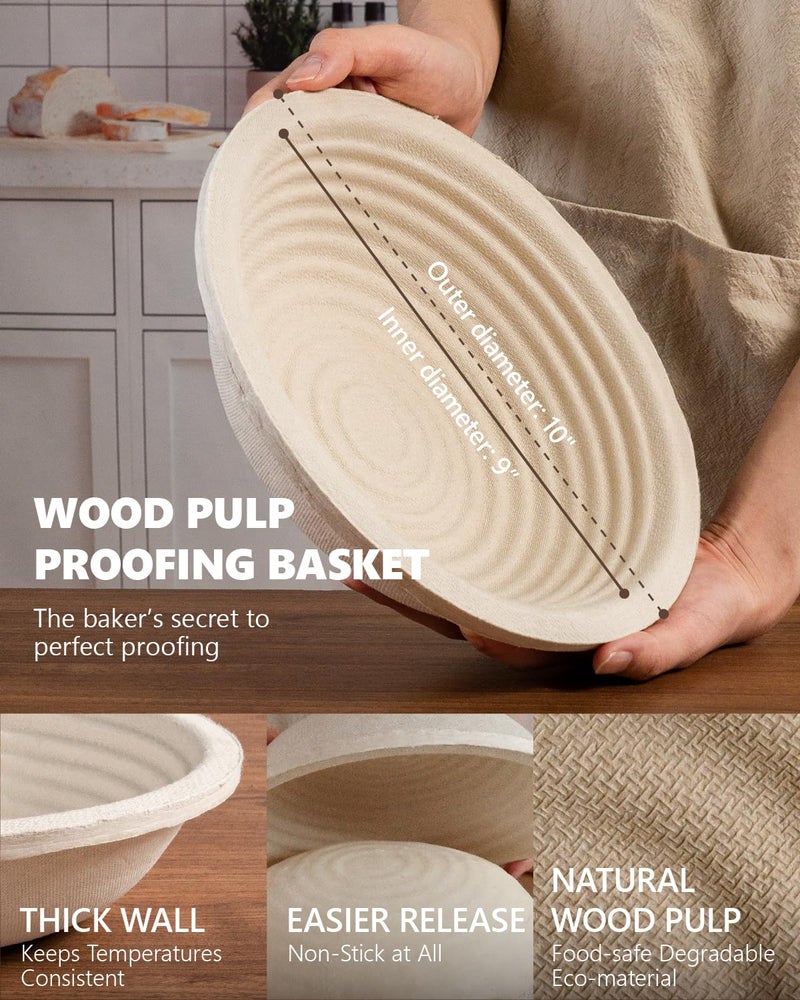 rorecay Wood Pulp Banneton Bread Proofing Baskets Set of 2, 9 Inch Round 2.2LB Sourdough Banneton Basket with Liner, Non-Stick Dough Proofing Bowl for Rising and Baking - Image 2