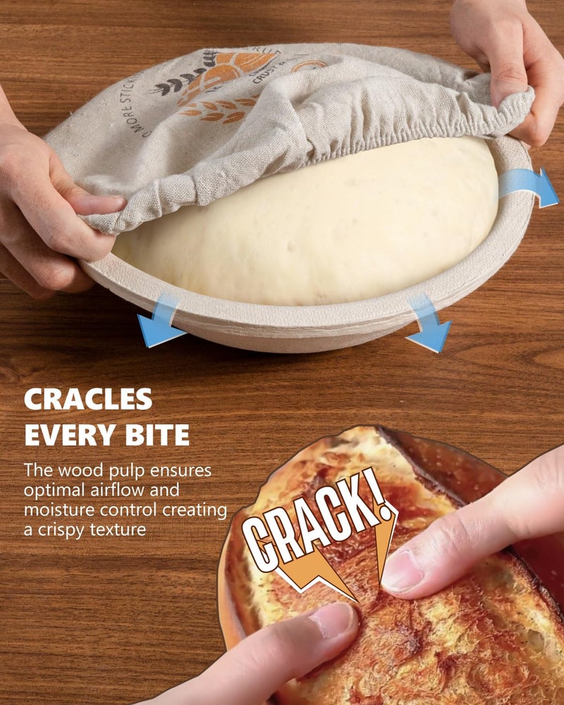 rorecay Wood Pulp Banneton Bread Proofing Baskets Set of 2, 9 Inch Round 2.2LB Sourdough Banneton Basket with Liner, Non-Stick Dough Proofing Bowl for Rising and Baking - Image 4
