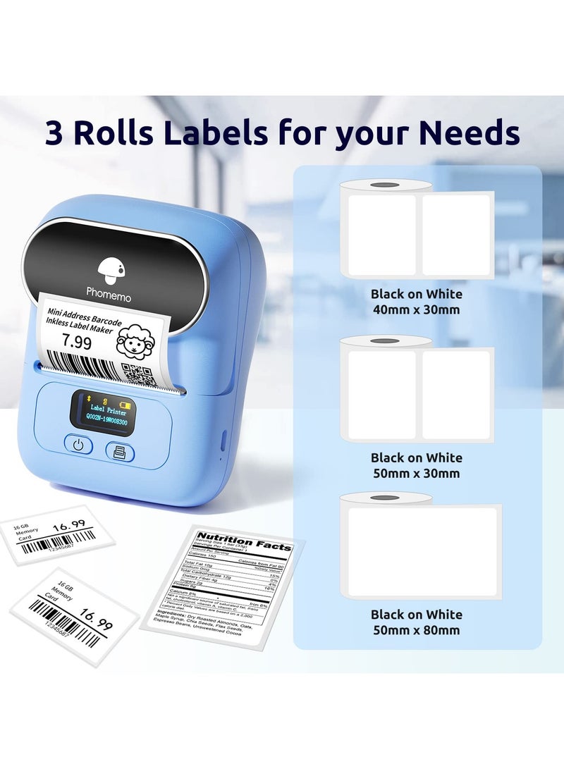 phomemo M110 Label Printer Portable Bluetooth Thermal Mini Label Maker Printer Apply to Labeling Compatible with Android & iOS System With 1 40×30mm Label White - Image 2