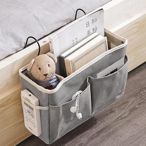 WEPTIX® Linen Bedroom Accessories Hanging Bedside Caddy, Bedroom Organiser Dorm Bed Hanging Basket Hostel Essentials, Bed Side Clothing Storage Organiser Multi Cloth(HANGING BAG) - Image 1