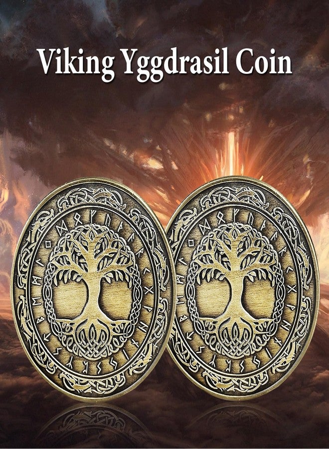 IELCJJ Viking Yggdrasil Coin - Viking Runes Tree of Life Coin - Norse Mythology Protective Talisman Amulet - Viking Gifts for Men Women - Image 2
