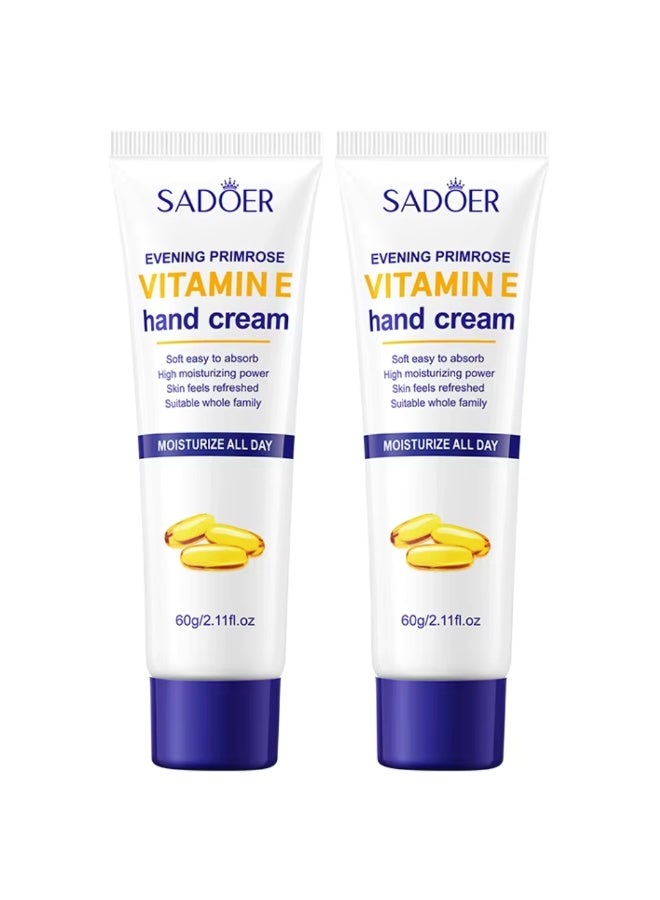 SADOER 2Pcs Vitamin E Hand Cream 2x60G High Moisturizing Soft Refreshing Hydrating Hands Cream with Vitamin E