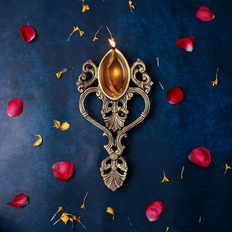 SANDECO 8 Brass Kapoor Arti Spoon or Oil Diya and Deepak for Pooja and Dcor Handcrafted Hawan Spoon for Pouring Ghee in Hawan Kund Golden