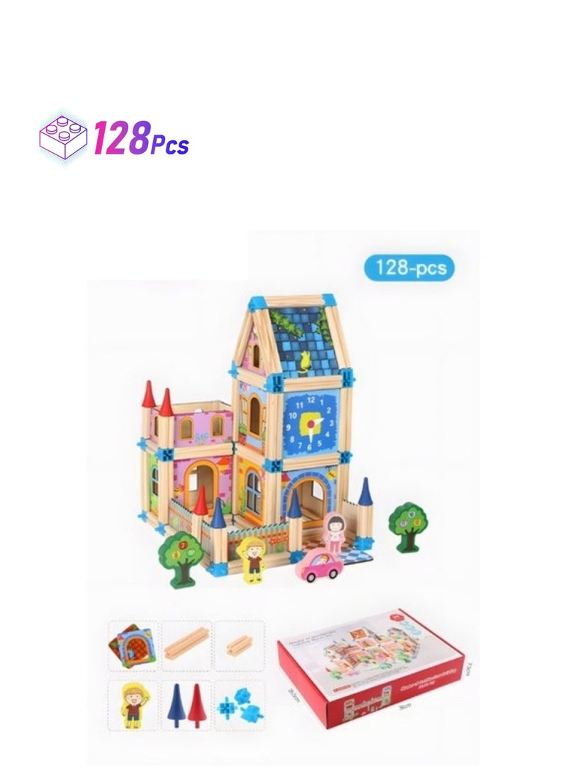 128PCS House Building Kit, Colorful Building Blocks Set, Montessori Preschool Toys, Creative Construction Toys, Fun Parent-child Toy, Easy to Install, Ideal Gift for Kids - Image 1