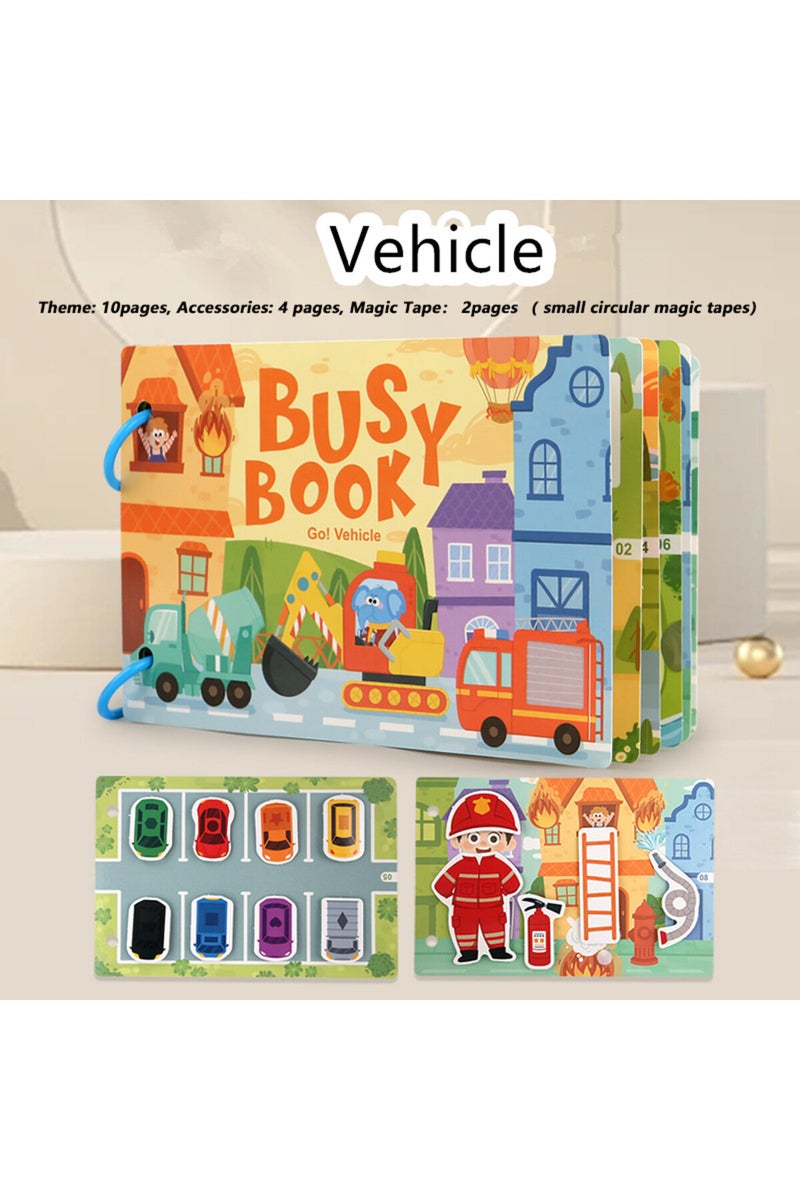 vehicle Busy Book for Kids, Animals Vehicles Dinosaurs Stickers, Matching Number & Letter Games, Int